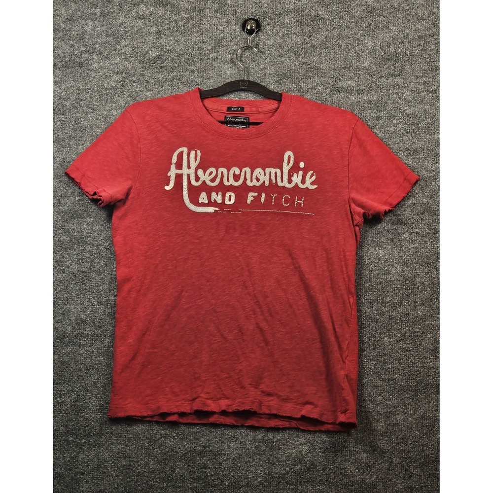Vintage Abercrombie & Fitch Muscle Tee Size Small Red Embroidered Distressed